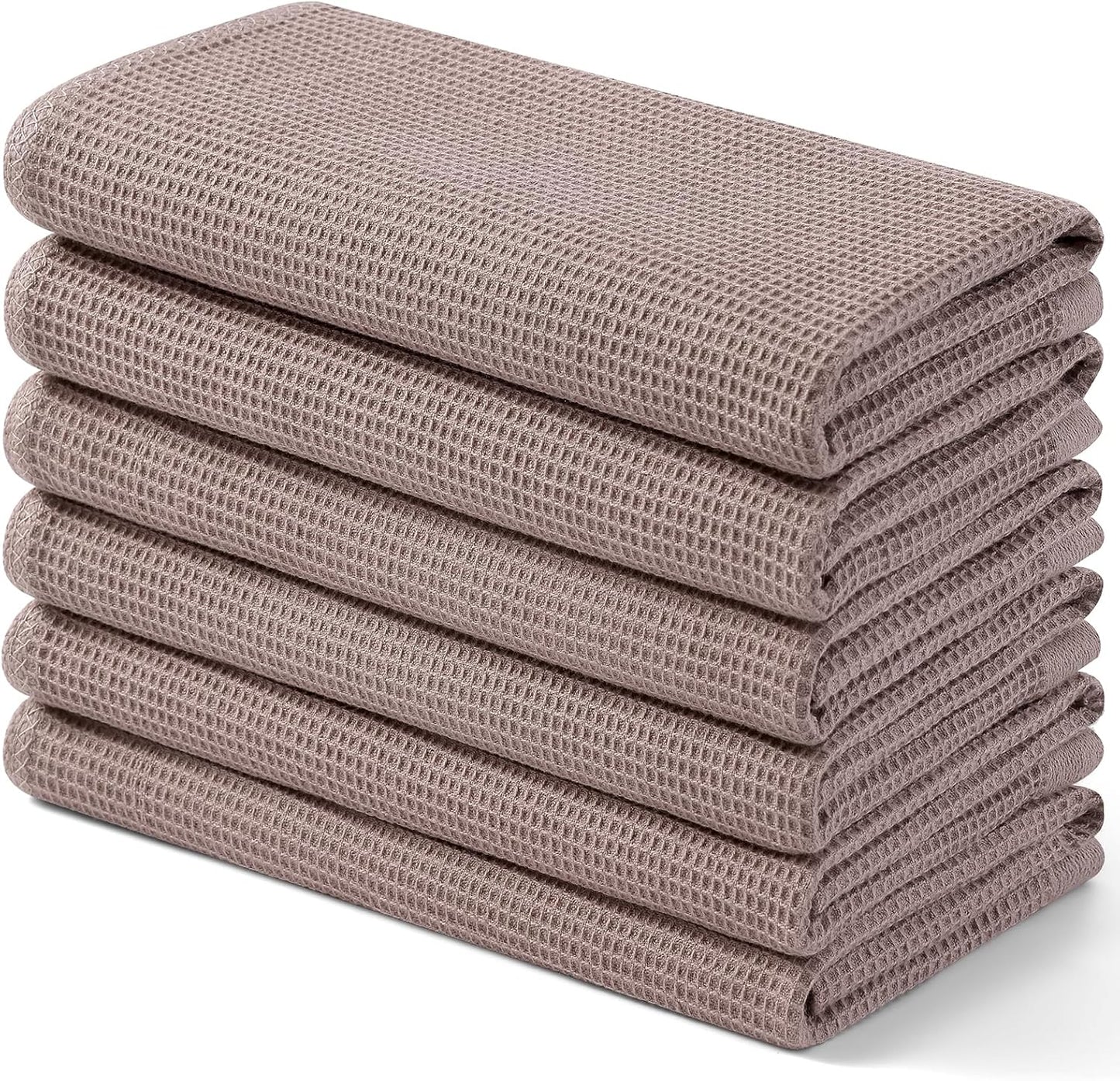 Homaxy 100% Cotton Waffle Weave Kitchen Towels - 6 Pack Soft and Absorbent Dish Towels - 16 x 26 Inches Quick Dry Hand Towels - Brown