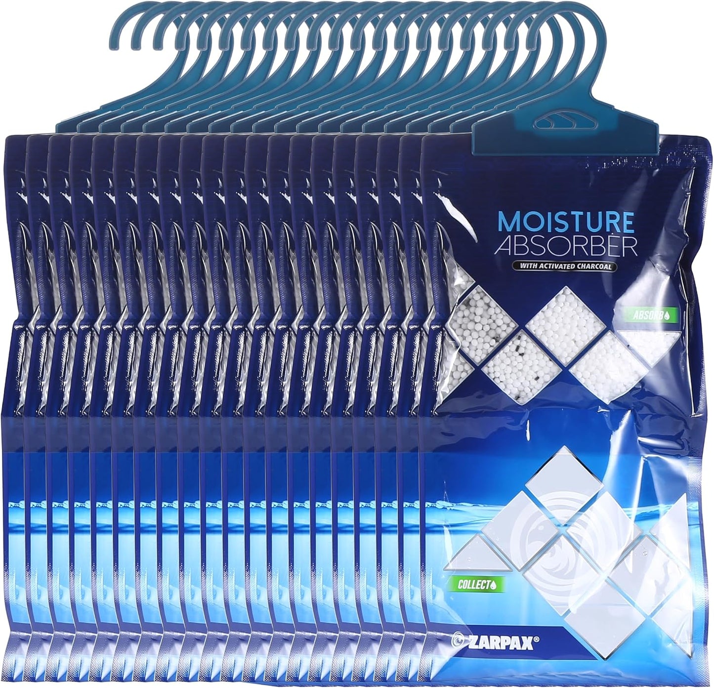 Hanging Moisture Absorber Activated Charcoal 10.6 oz/300g | Moisture Absorbing Bags for Bathroom, Closet & Kitchen | Removes Moisture, Humidity & Odors | Portable Dehumidifier | Set Of 20