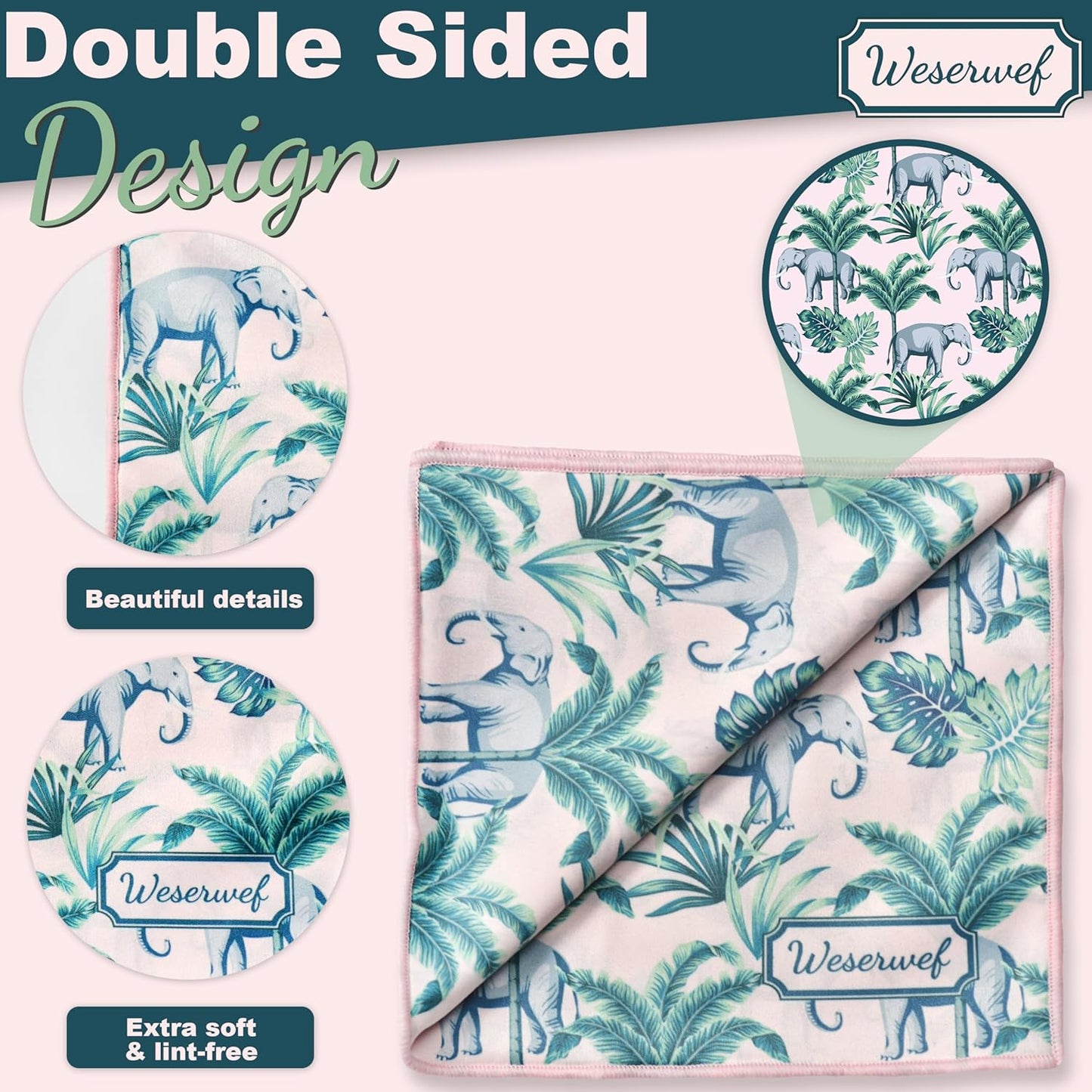 WESERWEF Design Microfiber Glasses Cleaning Cloth – Premium Cleaning Cloth for Eyeglasses, Screens, Tablets, Cameras & Lenses, 12" x 12", Ultra-Soft & Scratch-Free (Elephant)