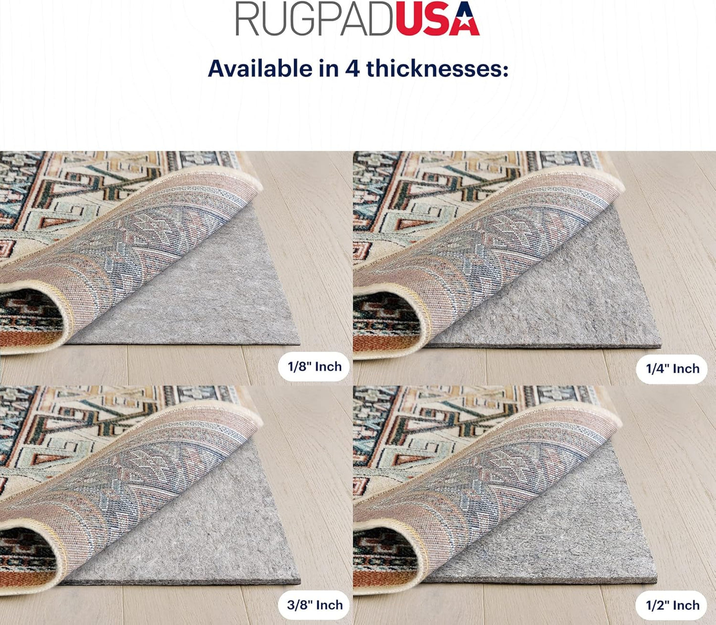 RUGPADUSA - Dual Surface - 3' Round - 3/8" Thick - Felt + Rubber - Enhanced Non-Slip Rug Pad - Adds Comfort and Protection - for Hard Surface Floors