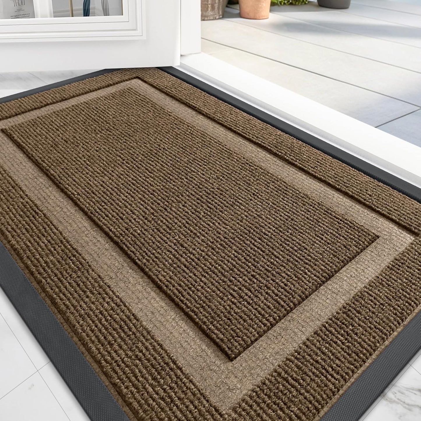 OLANLY Front Door Mat Indoor Outdoor Entrance, Waterproof All-Season, All-Weather Doormat, Sturdy Natural Rubber, Fade Resistant, Low Profile, Easy Clean Patio Porch Entryway Mat, 71x47, Brown