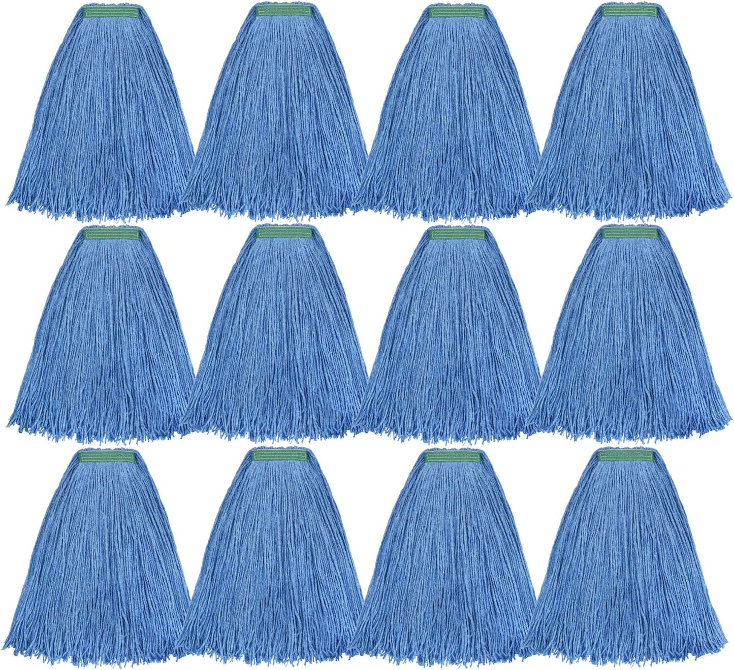 Matthew Cleaning 24oz 12Pack Cotton Mop Head Replacement,Looped-Open String Heavy Duty String Mop Refills, Universal Headband Blend,Floor Cleaning for Home, Industrial and Commercial Use(Blue)
