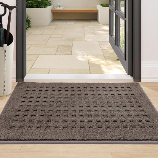 BEQHAUSE Waffle Door Mats Indoor 24"x36", Dog Mat for Muddy Paws Absorbent and Dirt Resist Floor Mats Non-Slip Washable Rugs for Entryway, Welcome Mat for Front Back Door, Muddy Wet Shoes, Brown