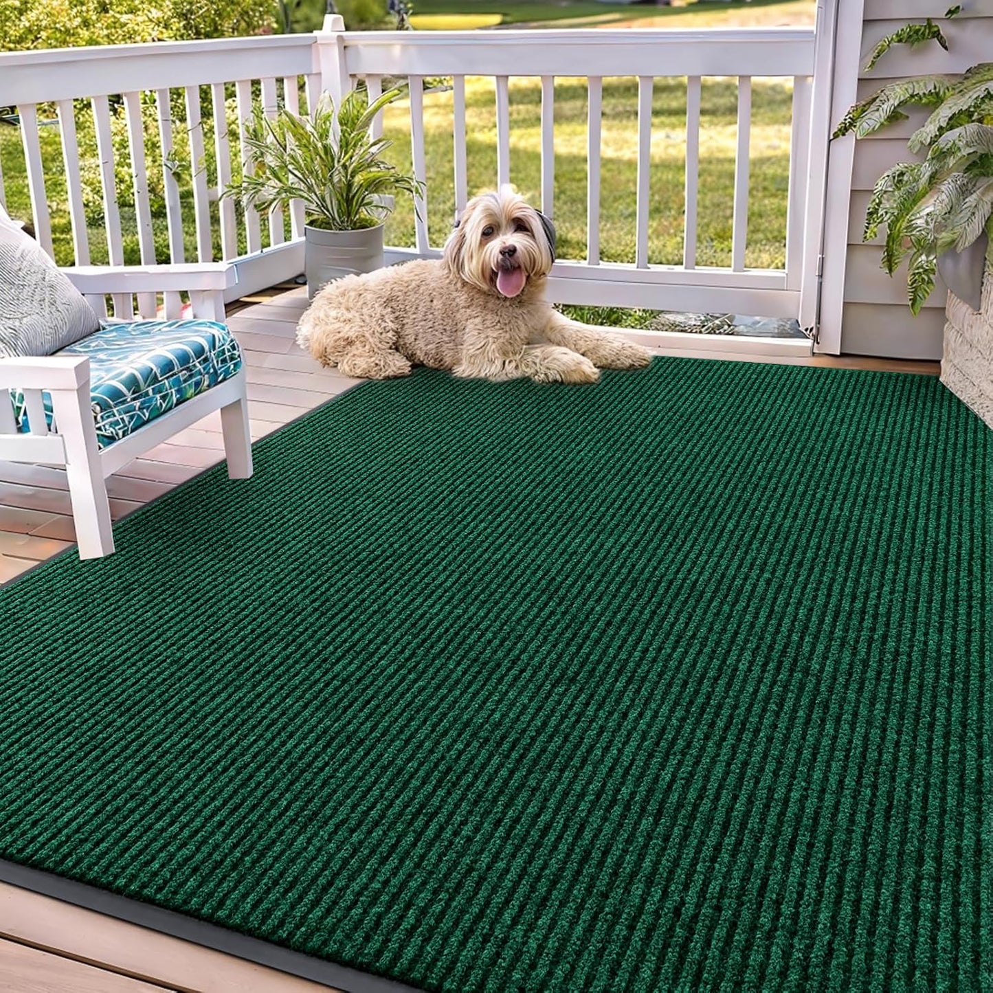 OLANLY Front Door Mat Indoor Outdoor Entrance, Waterproof Heavy Duty Doormat, Fade Resistant, Low Profile, Easy Clean Patio Porch Welcome Floor Mats for Entry, 71x47, Green
