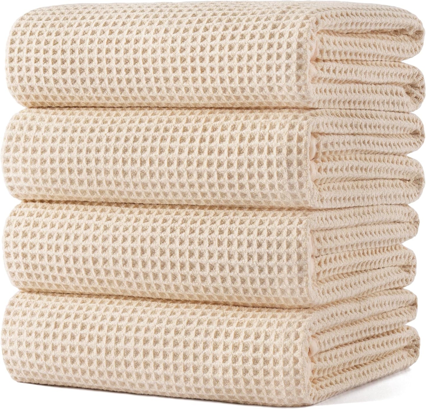 POLYTE Microfiber Oversize Quick Dry Lint Free Bath Towel, 60 x 30 in, 4 Pack (Waffle Weave)