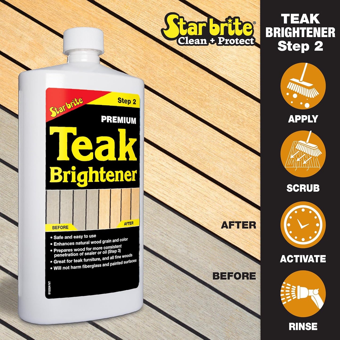 STAR BRITE Teak Kit - Restore Decks, Patio, Outdoor Furniture, Boats & Fine Wood - Marine Grade Teak Cleaner & Brightener Set With Premium Golden Teak Oil Finish - Renew, Refinish & Protect (081202)