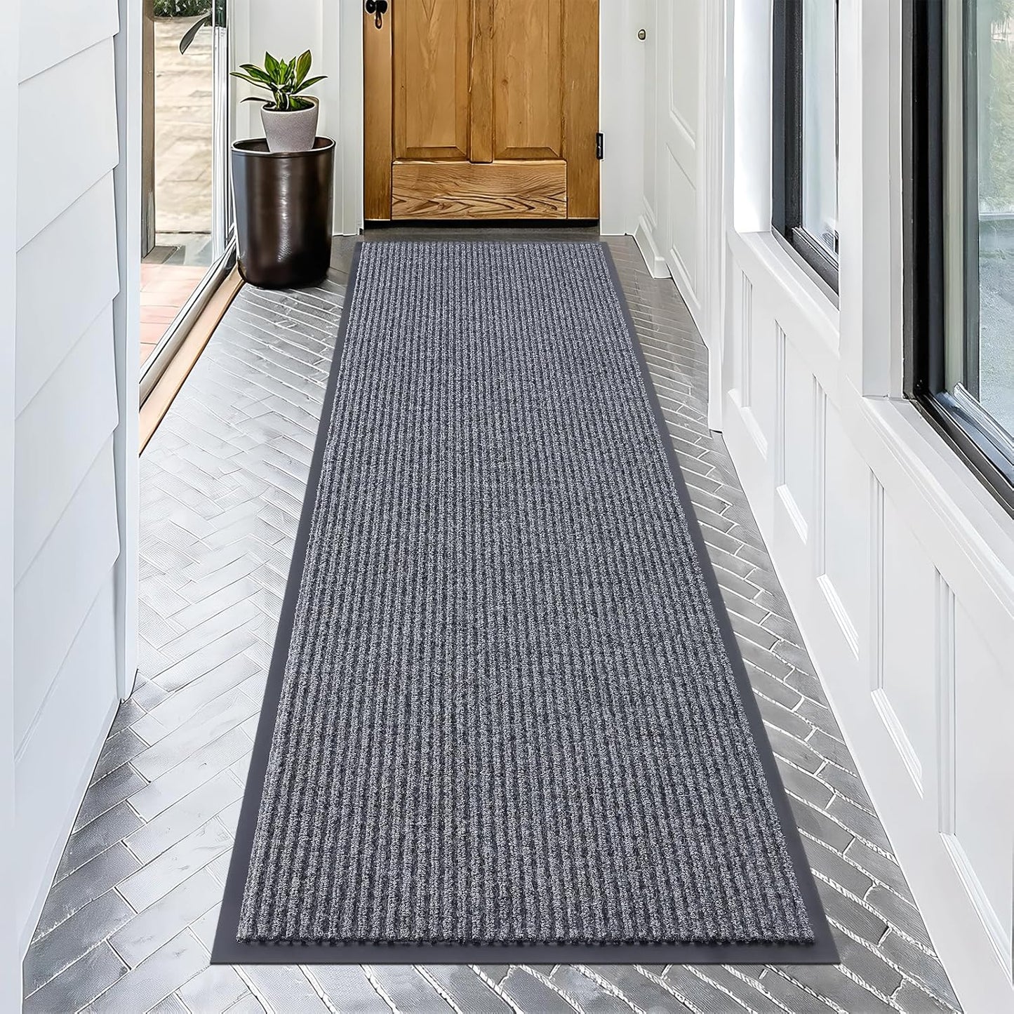 OLANLY Front Door Mat Indoor Outdoor Entrance, Waterproof Heavy Duty Doormat, Fade Resistant, Low Profile, Easy Clean Patio Porch Welcome Floor Mats for Entry, 71x23, Grey