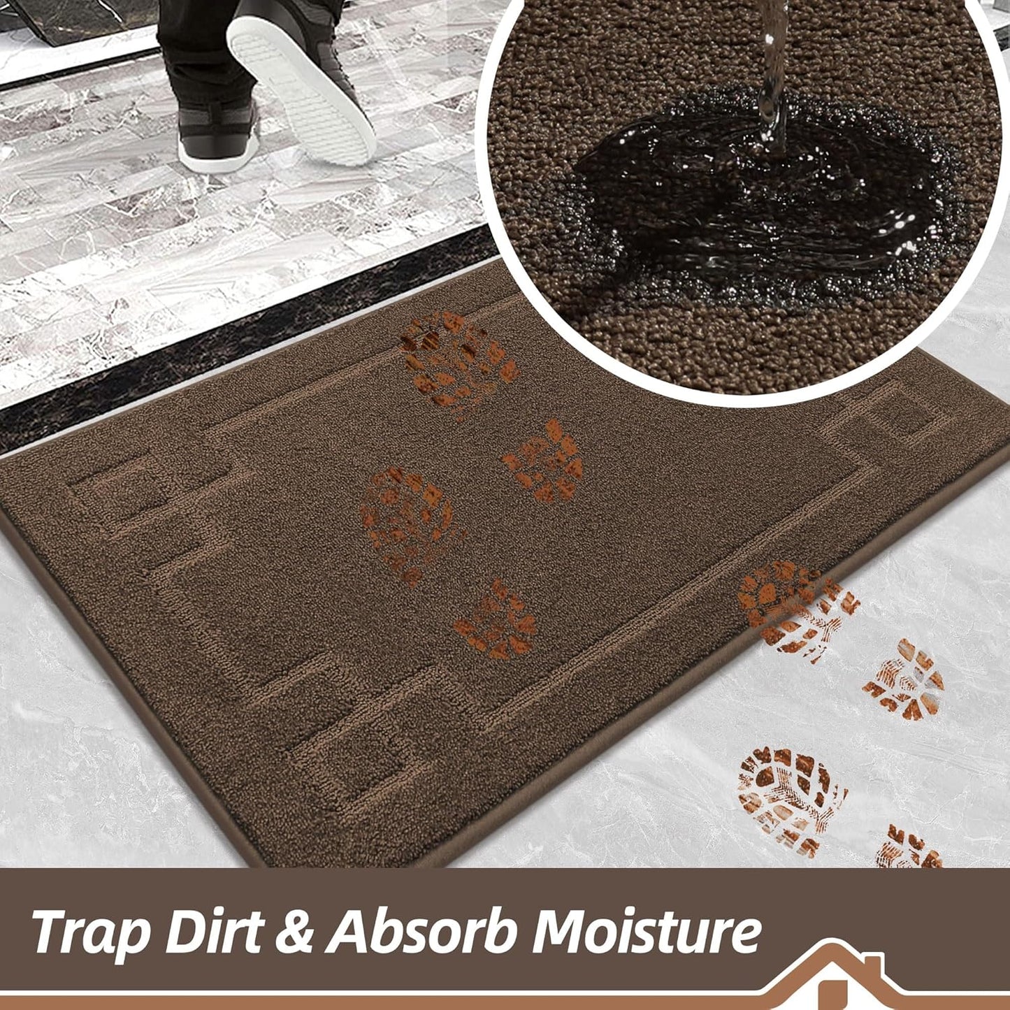 BEQHAUSE Door Mat 20" x 32", Non-Slip Door Mats Indoor Entryway Rugs Washable Low-Profile Absorbent and Stain Resist Floor Mats, Dog Door Mat for Front Back Door, Muddy Wet Shoes & Paws, Brown