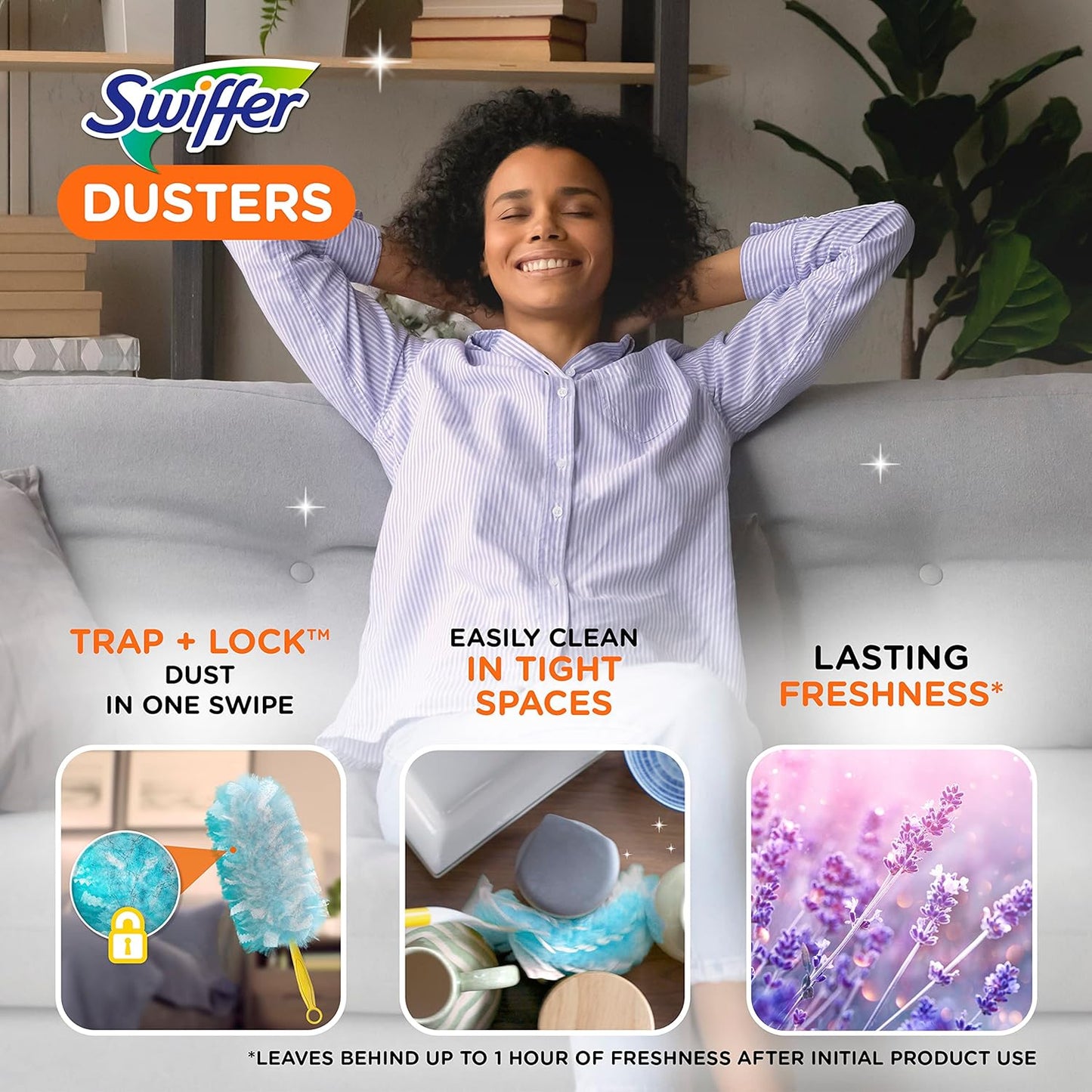 Swiffer Dusters Refill for Cleaning, Feather & Microfiber Duster Disposable Alternative, for Dusting Furniture, Blinds, Ceiling Fans, Walls, Helps Remove Allergens, Lavender, 18ct (Pack of 4)