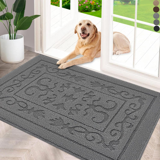 FONEYI Indoor Door Mat 32" x 48", Dirt Trapper Door Mats Non-Slip Entryway Rugs Washable, Absorbent Resist Dirt Welcome Mat, Low Profile Inside Floor Mats for Front Back Door and Entryway, Grey