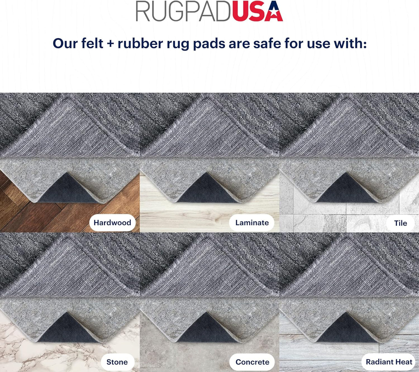 RUGPADUSA - Dual Surface - 8' Round - 3/8" Thick - Felt + Rubber - Enhanced Non-Slip Rug Pad - Adds Comfort and Protection - for Hard Surface Floors