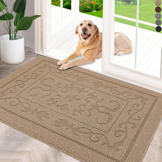 FONEYI Indoor Door Mat 24" x 36", Dirt Trapper Door Mats Non-Slip Entryway Rugs Washable, Absorbent Resist Dirt Welcome Mat, Low Profile Inside Floor Mats for Front Back Door and Entryway, Beige