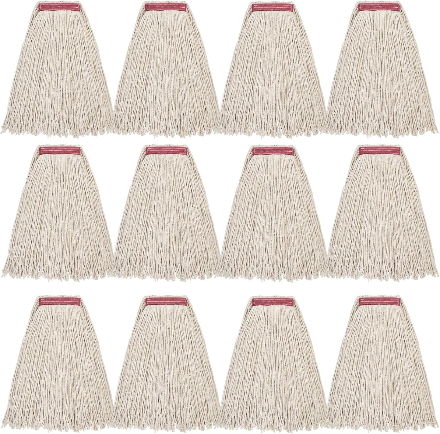 MATTHEW CLEANING 16oz 12Pack Cotton Mop Head Replacement,Cotton Looped-Open String Heavy Duty String Mop Refills, Universal Headband Blend,Floor Cleaning for Home, Industrial and Commercial Use(White)