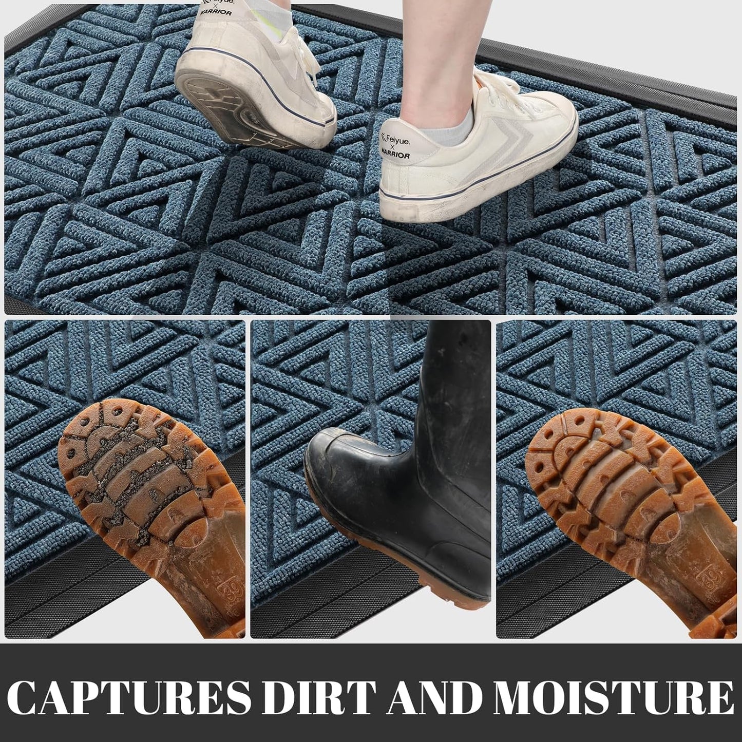 Yimobra Extra Large Door Mat 60x32, All-Weather Waterproof Non-Slip Welcome Matt Outdoor, Heavy Duty Non Slip Doormat for Entryway for Patio and Garage Indoor, Easy Clean, Mix Blue
