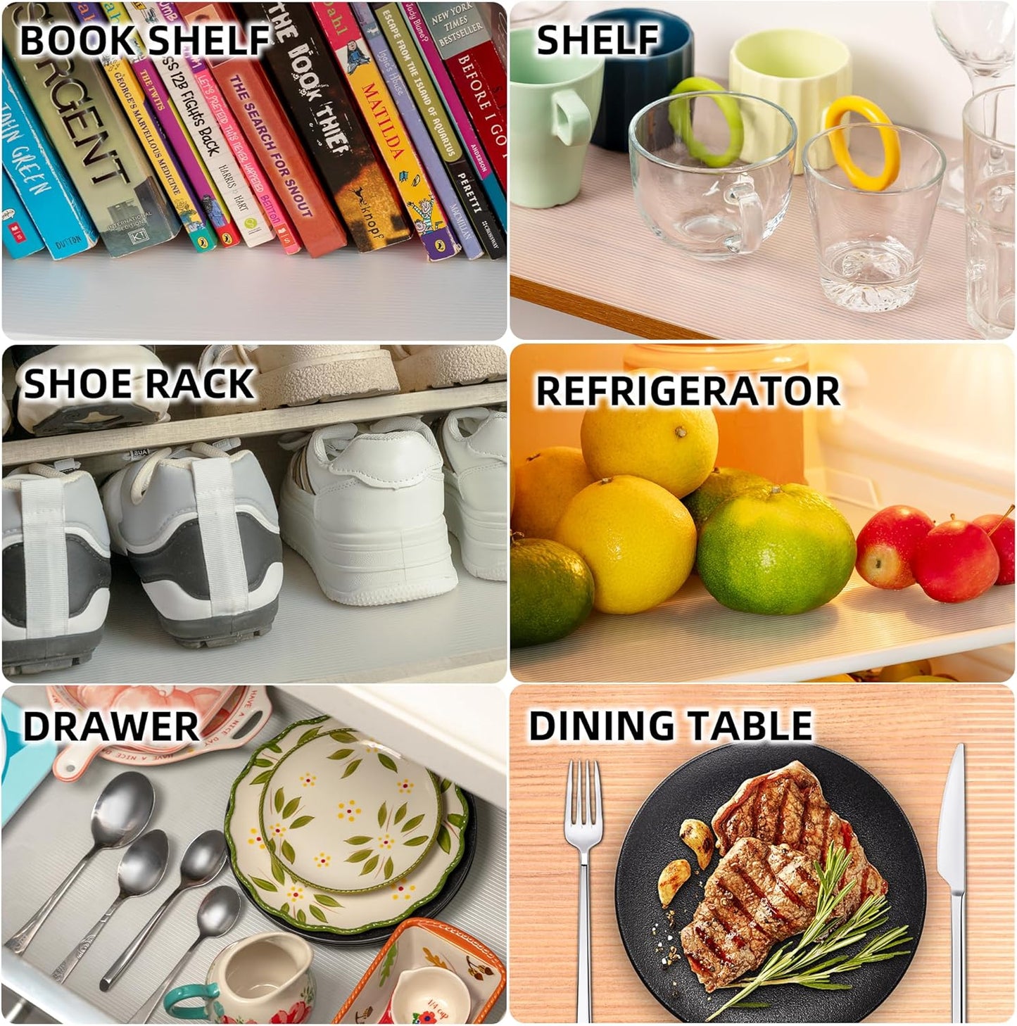 Shelf Liner Non Slip,Non Adhesive Cabinet Liner,Waterproof Drawer Liner,Food-Grade EVA Material for Kitchen Cabinets,Drawers,Refrigerators-Odorless & Easy to Cut-17 x 240 inches x 2 Rolls,Thickened