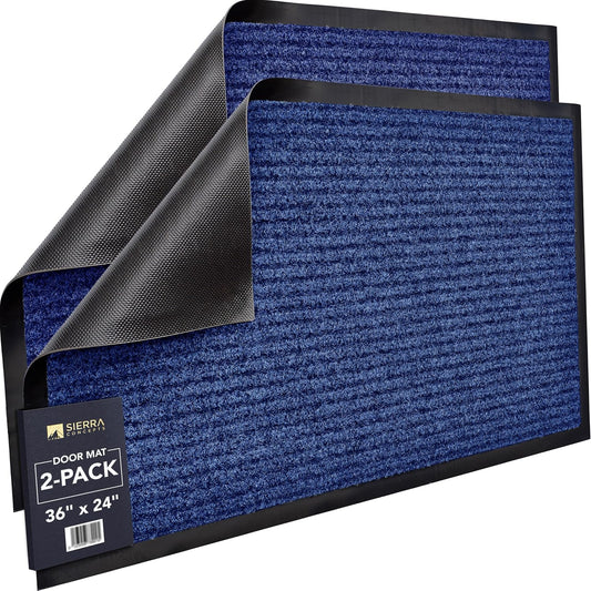 Sierra Concepts Front Door Mat Large Welcome Floor Mats - Entryway Indoor Outdoor Entrance Doormat, Patio, Porch, Muddy Dog Shoe, Inside Outside Low Profile 36x24in, 2-Pack Blue