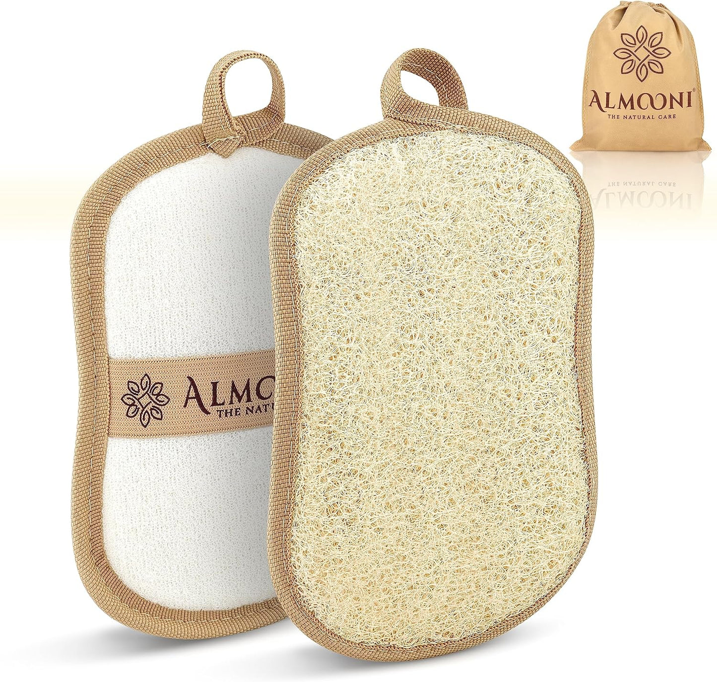 Almooni Premium Exfoliating Loofah Pad Body Scrubber, Made with Natural Egyptian Shower loofa Sponge- Bow Tie Shaped Loofah - 2 Count(1 Pack)