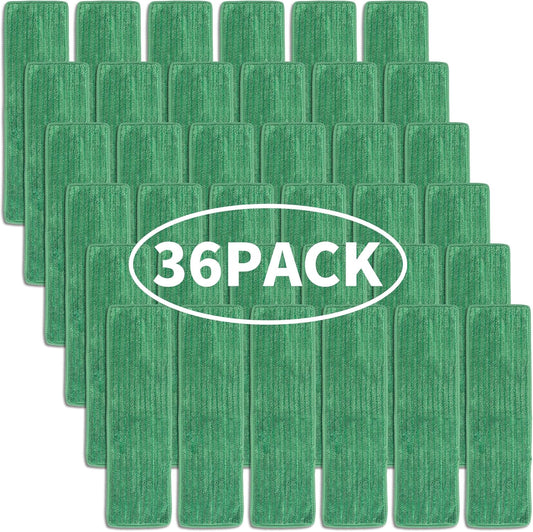 Matthew 18'' 36 Pcs Microfiber Mop Replacement Pads for Wet Dry Multi-Surface Floors Reusable Home Commercial Cleaning Refills,Machine Washable Compatible with Bona Mop&Any Microfiber Flat Mop Green